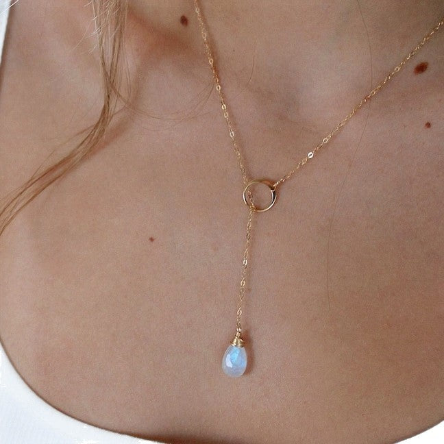 Luxe Casual Womens Teardrop Moonstone Y-Shape Necklace