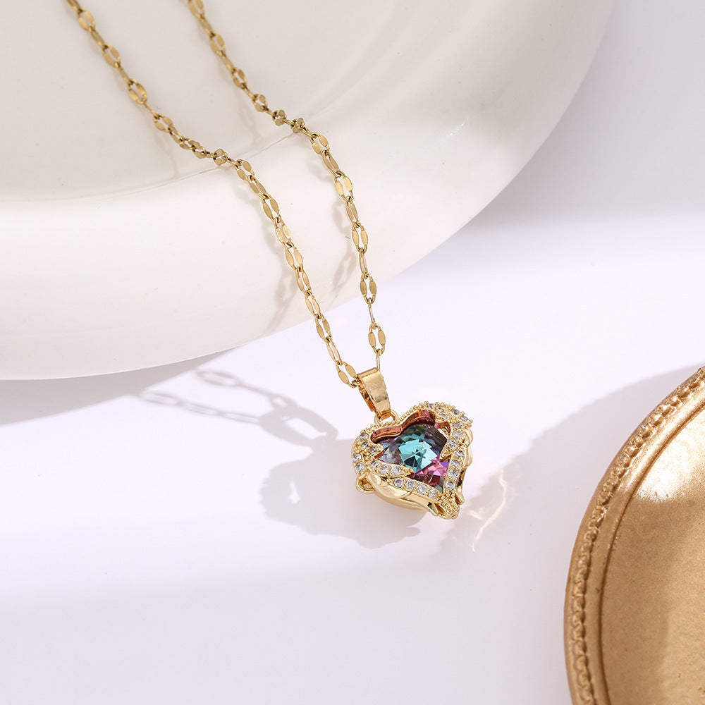 Ocean Heart Colorful Water-Gold Pendant Necklace For Women High-End Style