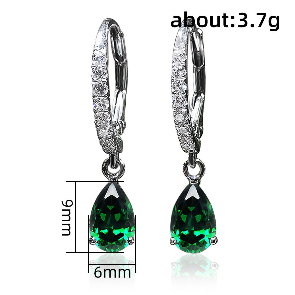 Water-drop Zircon Earrings For Women Pear-shaped