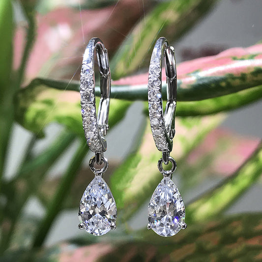 Water-drop Zircon Earrings For Women Pear-shaped