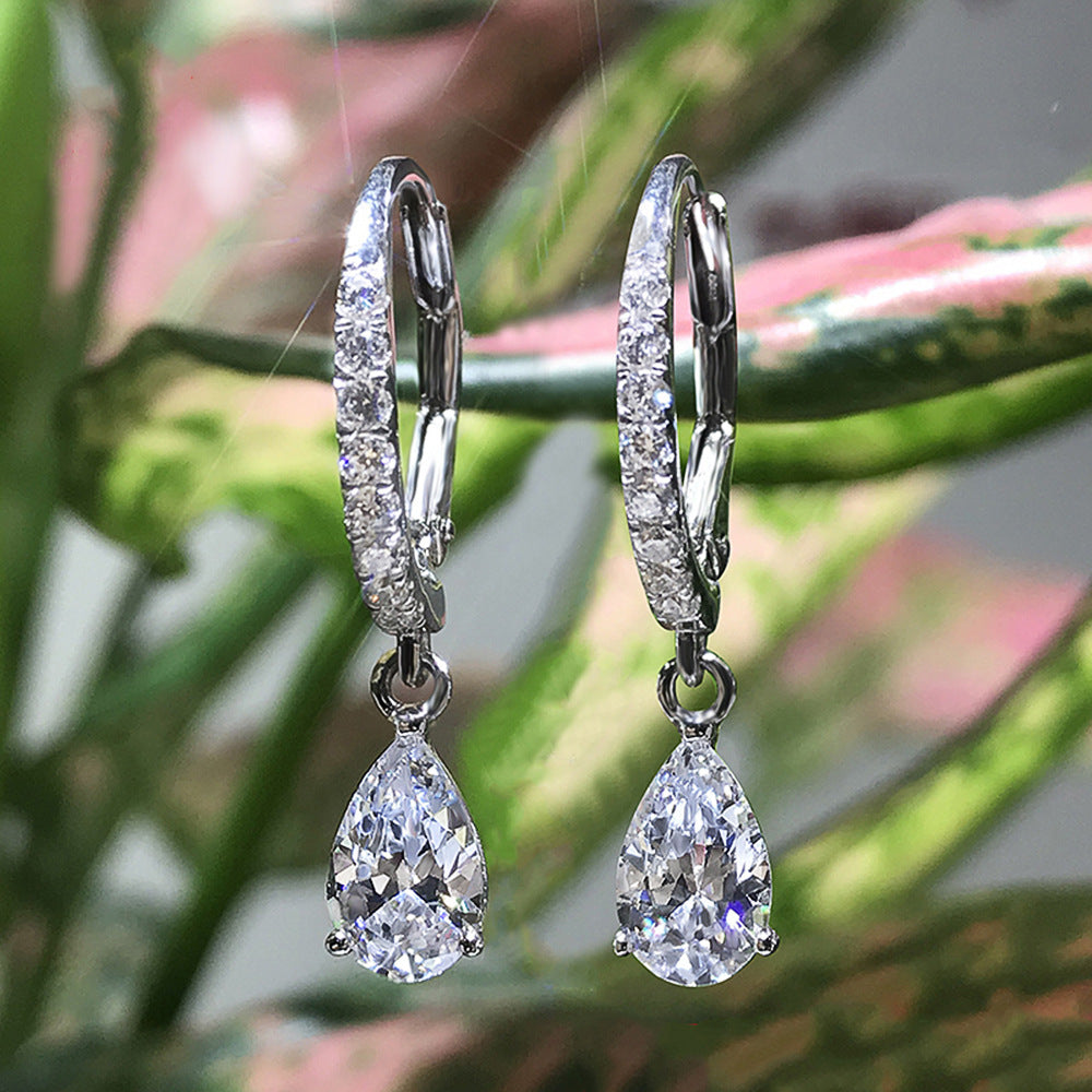 Water-drop Zircon Earrings For Women Pear-shaped