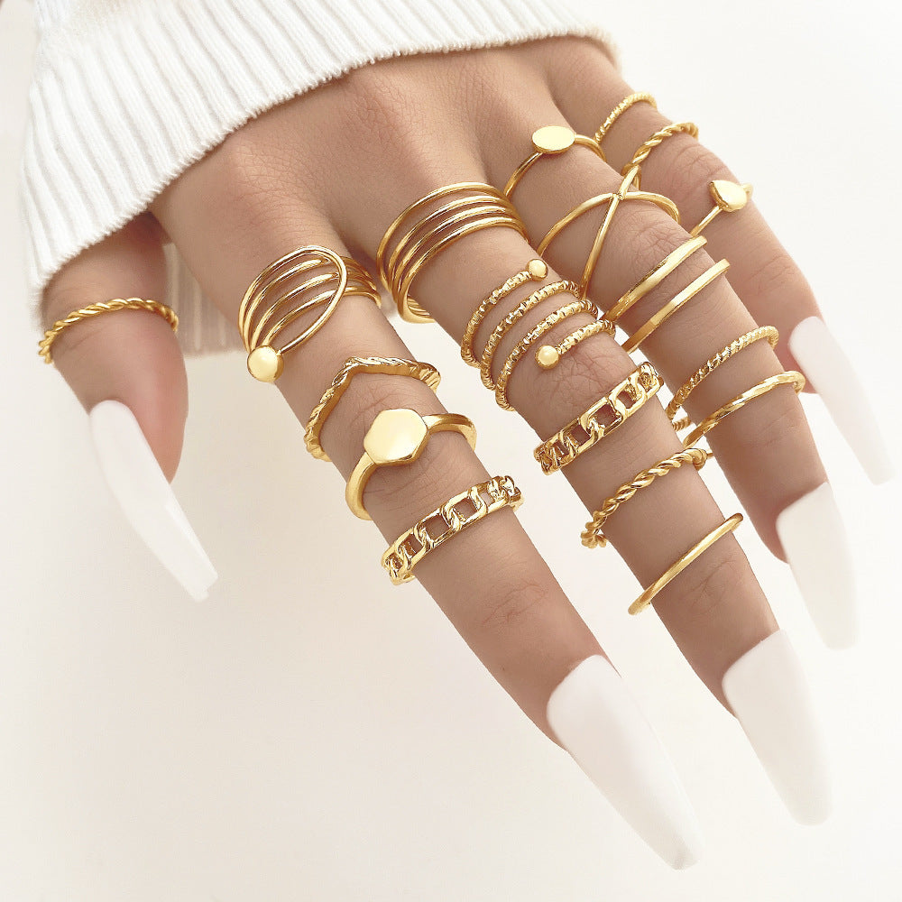 Open-End Multi-Joint Ring Set, 22-Piece Heart-Shaped Rings For Women
