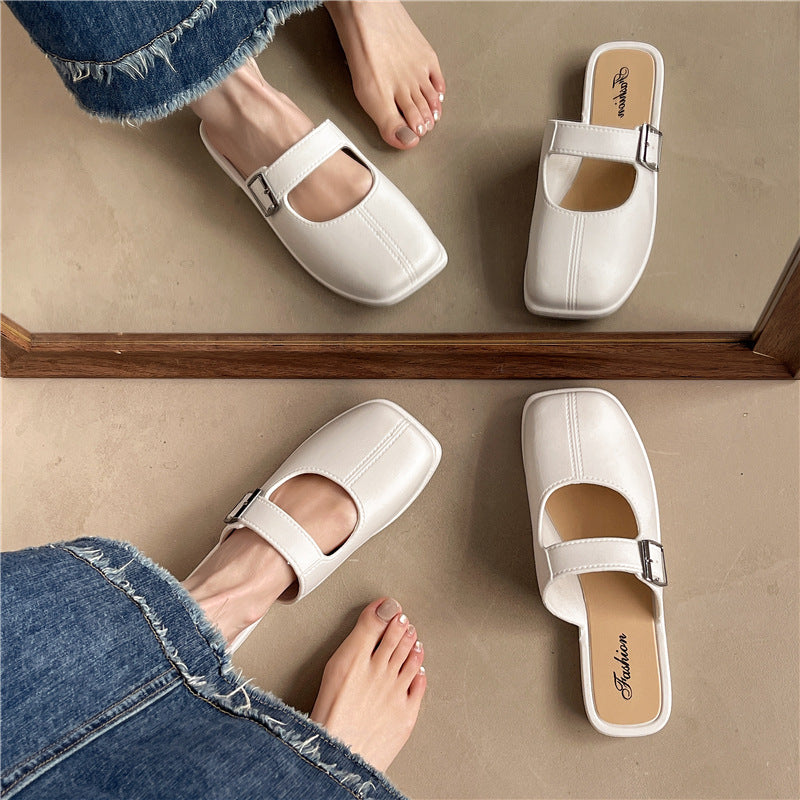 French Style Vintage Closed Toe Flat Slippers For Women
