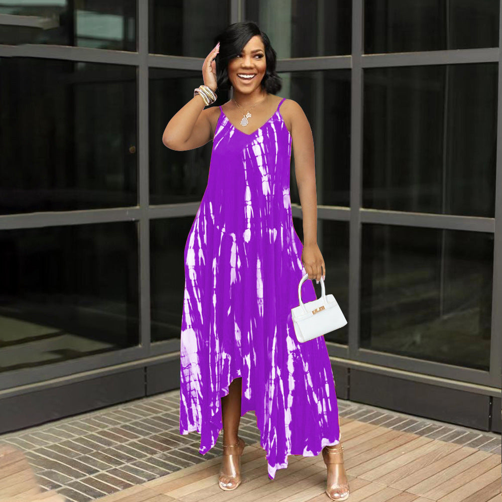 New Arrival Irregularly Tie-dyed Printed Loose-fitting Plus-size Slip Dress