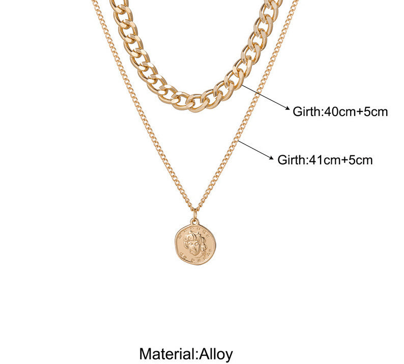 Multilayer Portrait Round Pendant Necklace Fashionable
