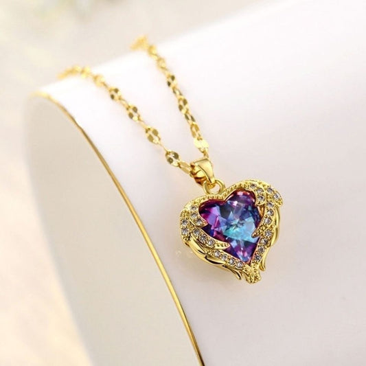 Ocean Heart Colorful Water-Gold Pendant Necklace For Women High-End Style