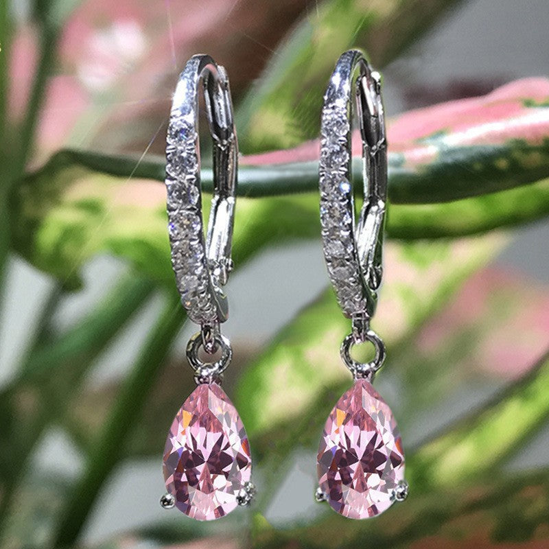 Water-drop Zircon Earrings For Women Pear-shaped