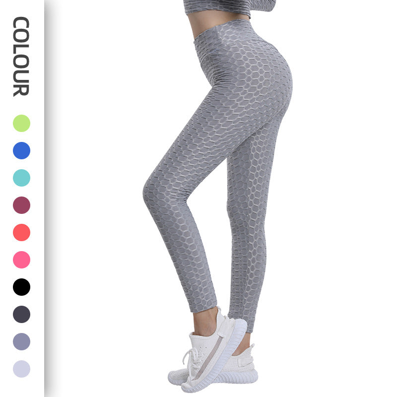Bubble Yoga Pants Jacquard High Elastic Sports Gym Pants