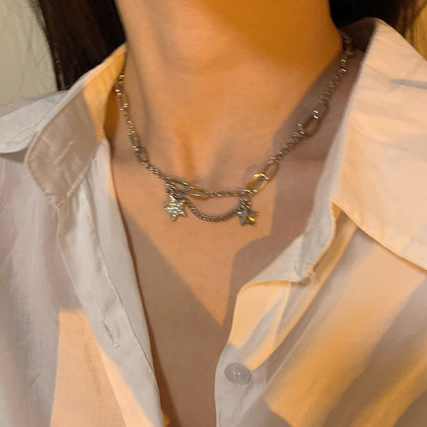 Short Diamond-studded Five-pointed Star Necklace Sweet Cool And Minimalist Style For Women
