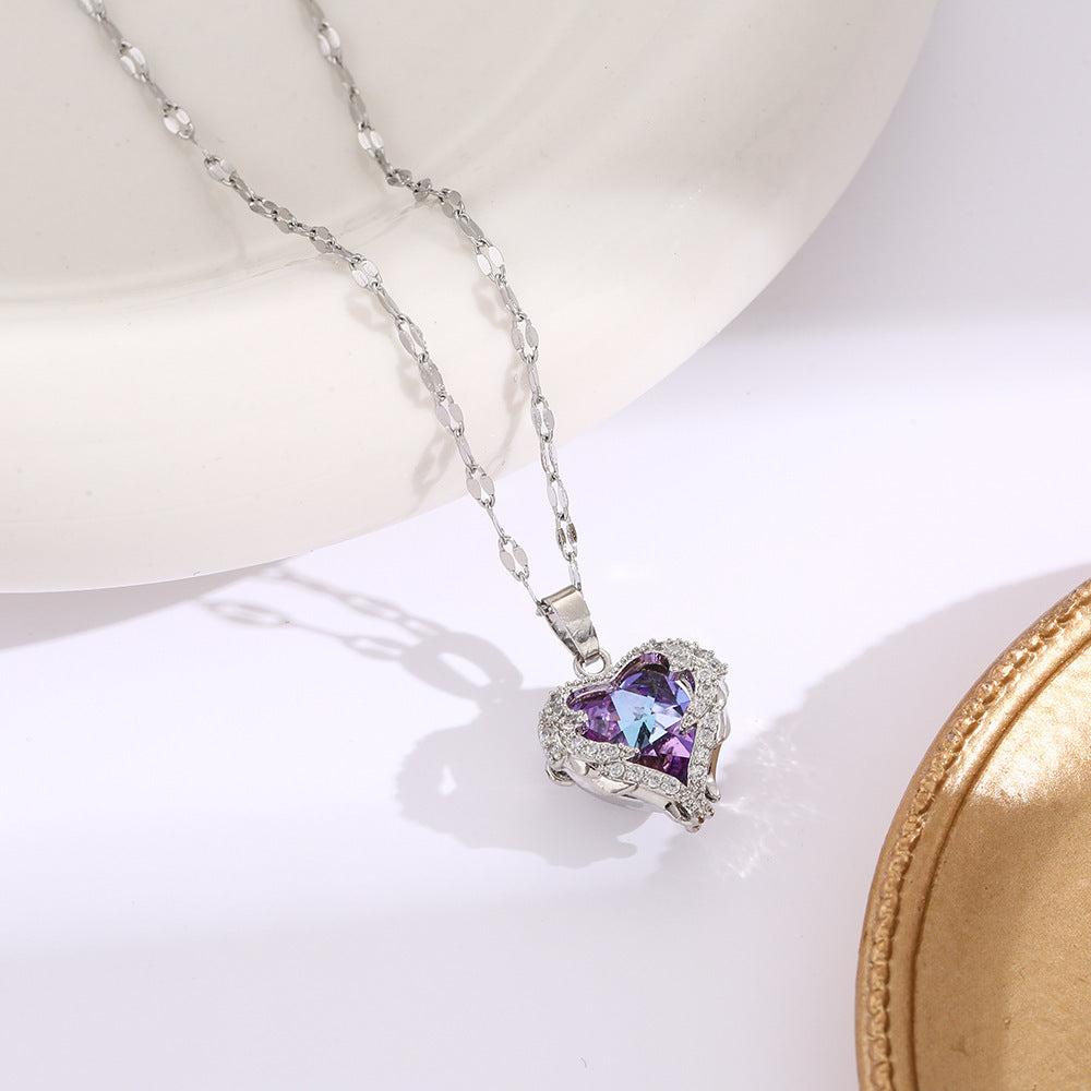 Ocean Heart Colorful Water-Gold Pendant Necklace For Women High-End Style