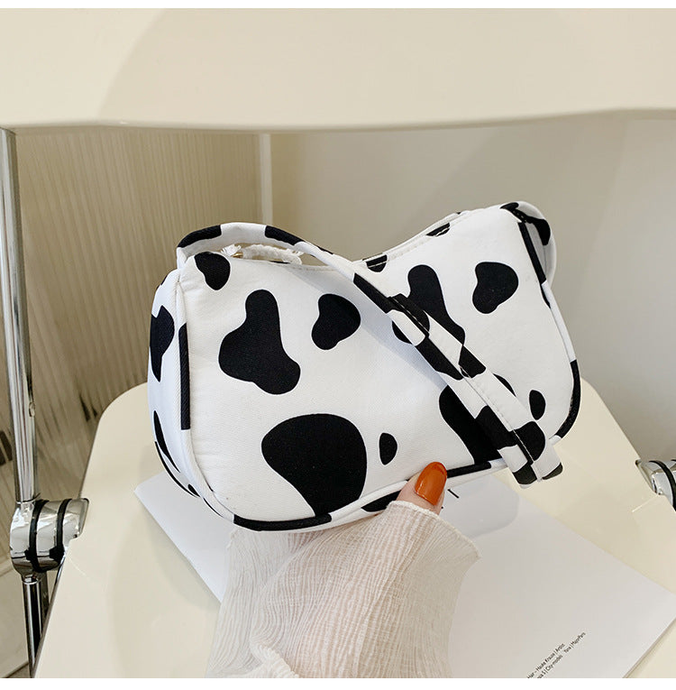 Harajuku Style Cow Shoulder Bag Black And White Stripes Simple