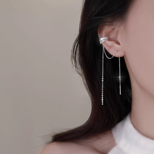Zircon-inlaid Semi-circular C-shaped Ear Bone Clip Double-layer Earrings