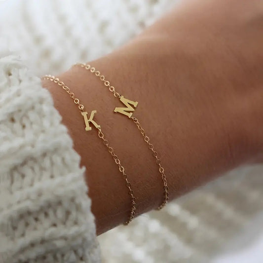 Minimalist Stainless Steel Bracelet With Real Gold Lettering Inside The Cuff