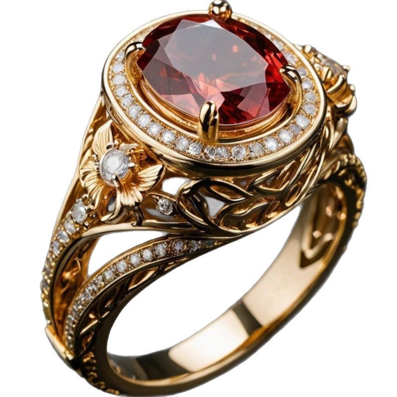 Fashionable Round-inlaid Red Zircon Women's