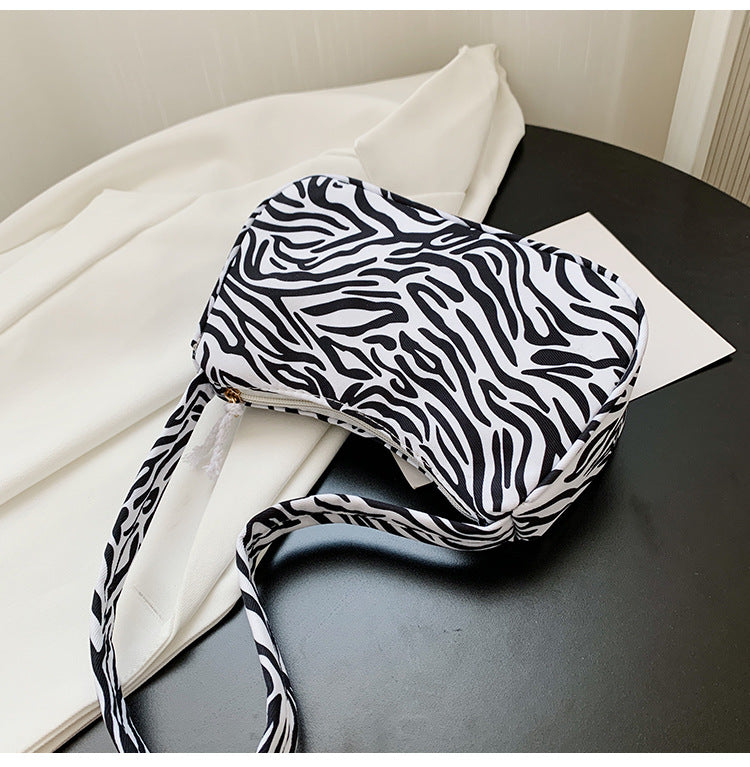 Harajuku Style Cow Shoulder Bag Black And White Stripes Simple