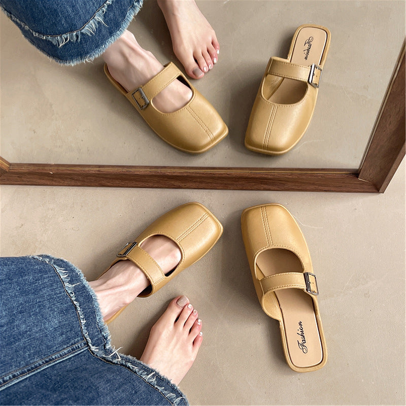 French Style Vintage Closed Toe Flat Slippers For Women