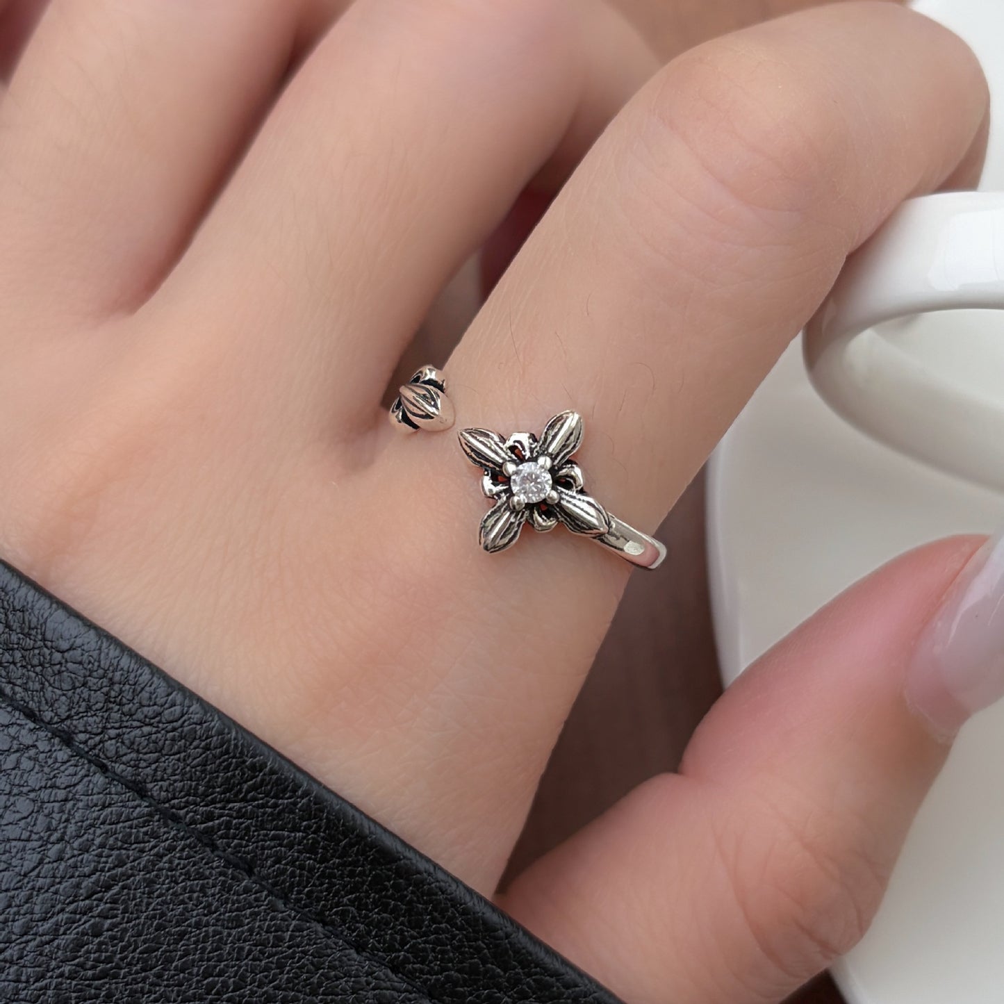 Retro Distressed Cross Open Ring For Women