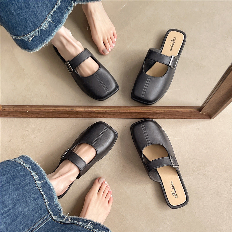 French Style Vintage Closed Toe Flat Slippers For Women