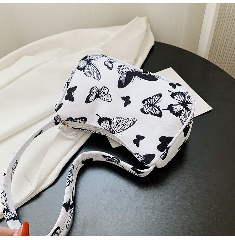 Harajuku Style Cow Shoulder Bag Black And White Stripes Simple