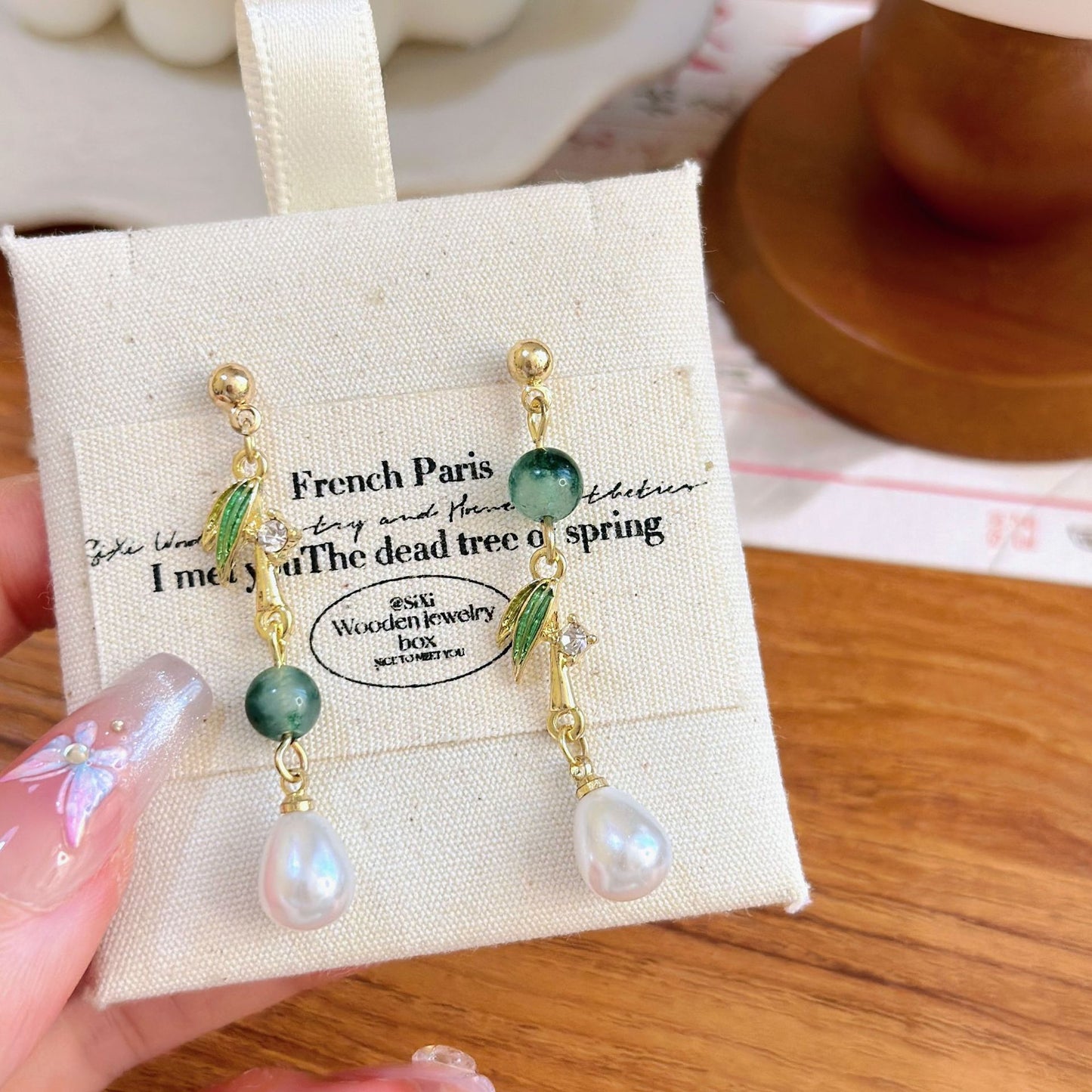 New Chinese-style Bamboo Leaf Pearl Earrings Women's Vintage