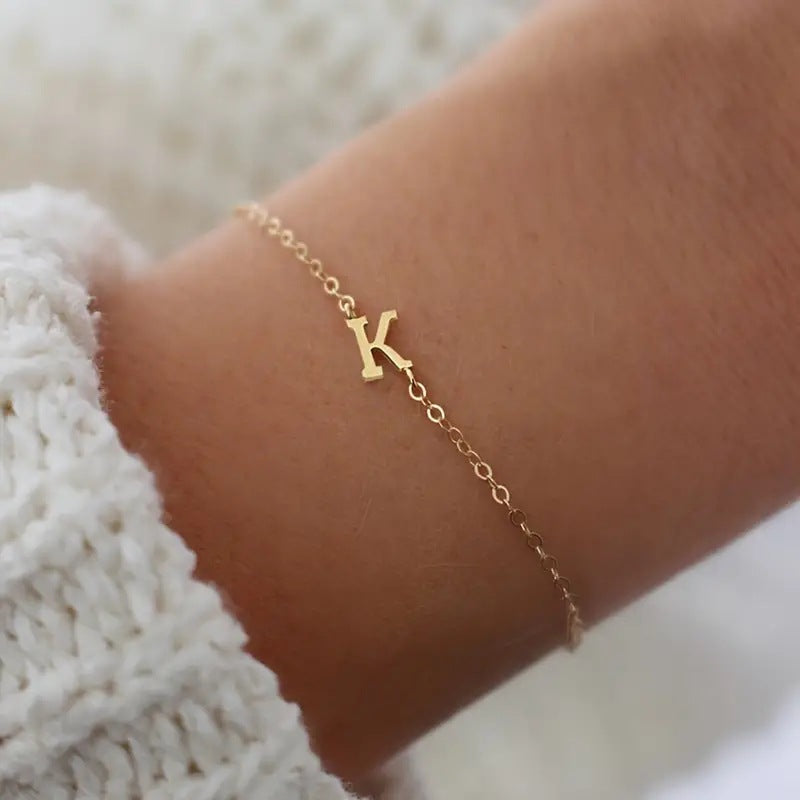 Minimalist Stainless Steel Bracelet With Real Gold Lettering Inside The Cuff